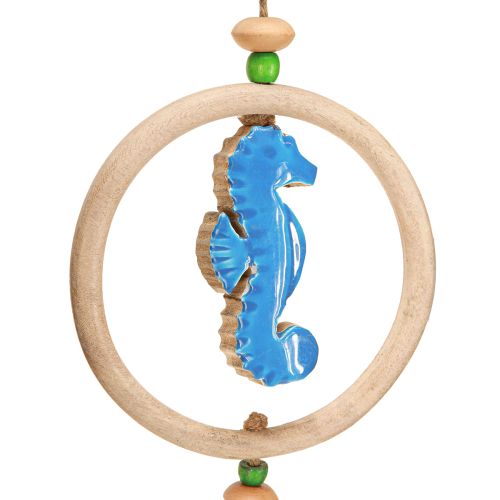 Product Hanging decoration maritime wind chime wood natural blue H35cm 3pcs