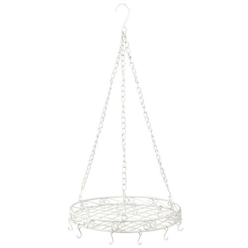 Floristik24 Hanging decoration metal tray with hook in white Ø29.5cm H55cm
