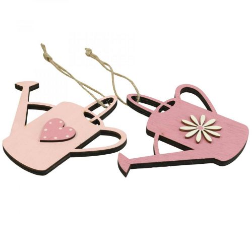 Product Hanging decoration wooden watering can deco pink deco hanger 14x12cm 6pcs