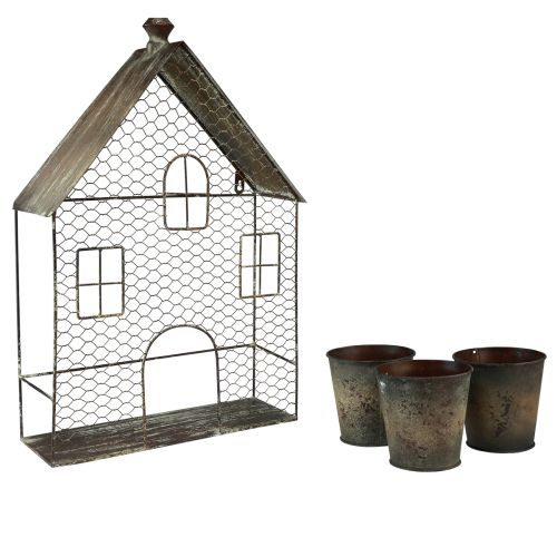 Floristik24 Hanging decoration metal decoration house wall decoration rust 3 pots 60cm