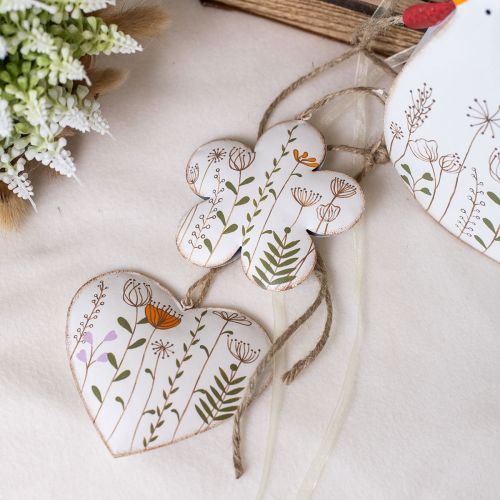 Product Hanging decoration metal decoration hearts and flowers white 10cm 4pcs