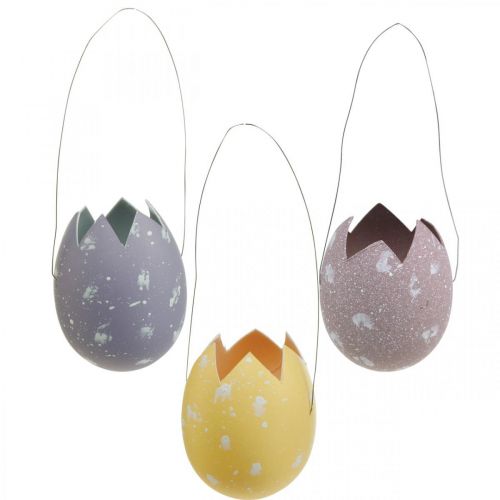 Product Easter egg to hang purple, pink, yellow egg plastic H6.5cm 6pcs