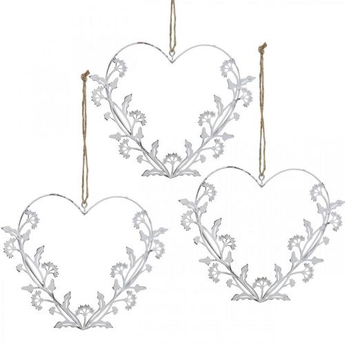 Floristik24 Decorative heart to hang vintage dandelion metal white 17.5cm 3pcs