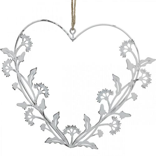 Floristik24 Decorative heart to hang vintage dandelion metal white 17.5cm 3pcs