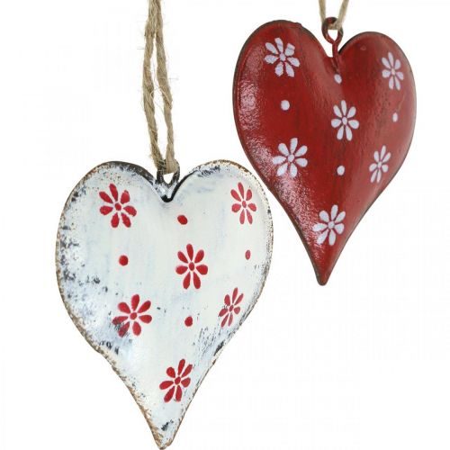 Floristik24 Metal heart for hanging, gift tag, Valentine's Day, vintage look red, white H6cm 6pcs