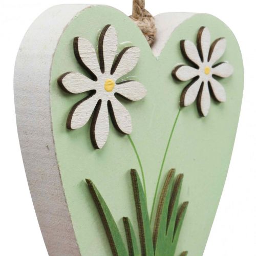 Product Decorative hearts for hanging with flowers wood green, white 8.5×12cm 4 pcs
