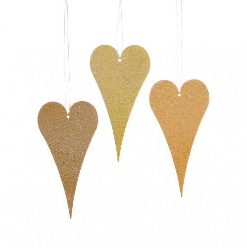 Hanging decoration window metal hearts, decorative hearts to hang up beige/yellow/orange H10cm 6pcs