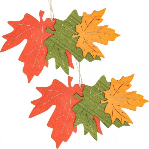 Autumn deco pendant wood leaves maple leaf 22cm 4pcs