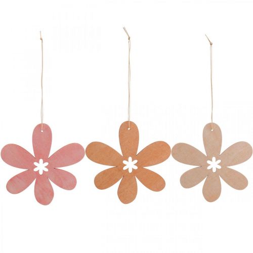 Product Deco flower wooden pendant wooden flower orange/pink/yellow 12 pieces