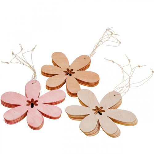Floristik24 Deco flower wooden pendant wooden flower orange/pink/yellow 12 pieces
