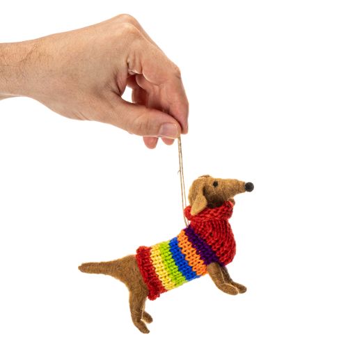 Dachshund Christmas Tree Ornaments Set, Felt, 16cm, Brown and Multicolored, Indoor Use Only | Floristik24.co.uk