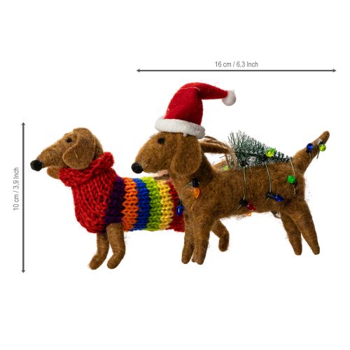 Dachshund Christmas Tree Ornaments Set, Felt, 16cm, Brown and Multicolored, Indoor Use Only | Floristik24.co.uk