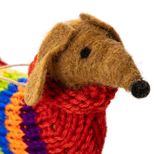 Dachshund Christmas Tree Ornaments Set, Felt, 16cm, Brown and Multicolored, Indoor Use Only | Floristik24.co.uk