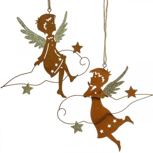 Floristik24 Decorative Hanging Christmas Angel Decoration Metal Rust 15cm 6 Pcs