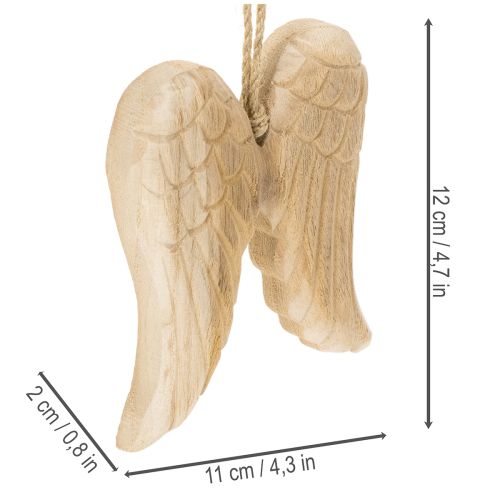 Wooden Angel Wings Hanging Ornament 12cm Natural Decoration | Floristik24.co.uk