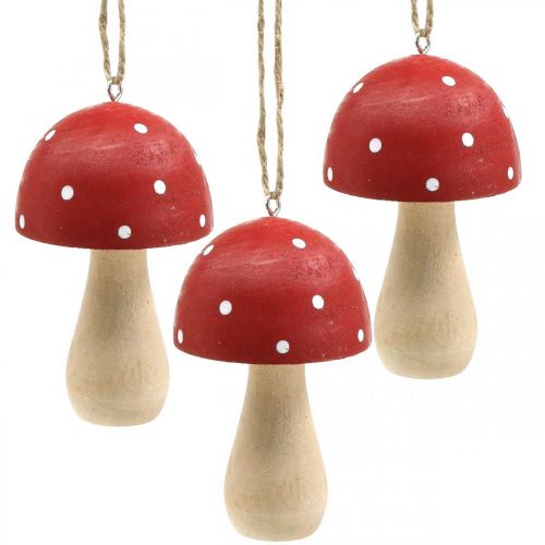 Fly agaric decorative mushrooms wooden mushroom for hanging H8.5cm 6pcs