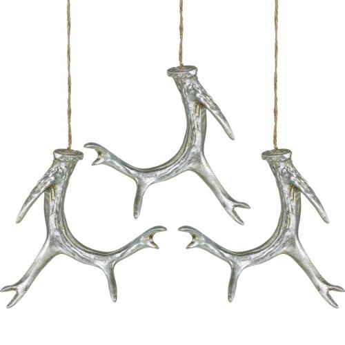 Floristik24 Christmas Decoration Antlers Advent Silver 15cm 4 Pcs