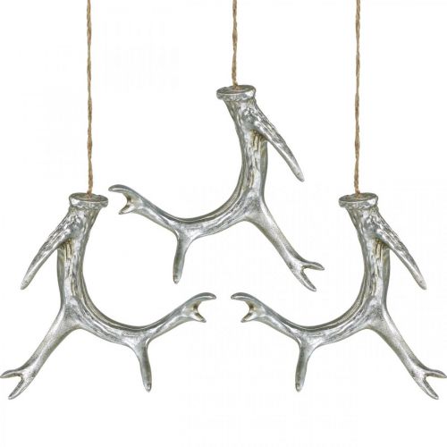 Floristik24 Christmas pendant deco antler advent silver 15cm 4pcs