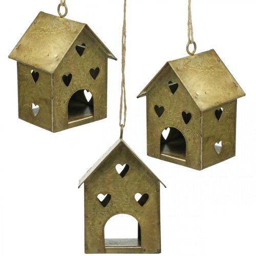 Floristik24 Christmas hanger metal house vintage gold H9.5cm 3pcs