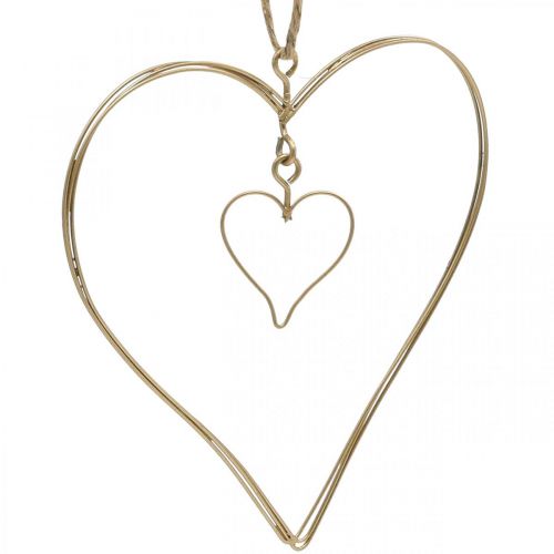 Product Decorative heart for hanging, hanging decoration metal heart golden 10.5 cm 6 pieces