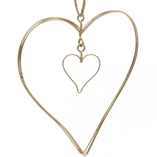 Product Decorative heart for hanging, hanging decoration metal heart golden 10.5 cm 6 pieces