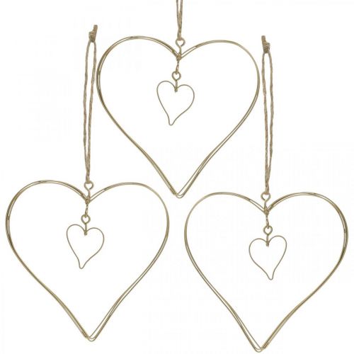 Product Decorative heart for hanging, hanging decoration metal heart golden 10.5 cm 6 pieces