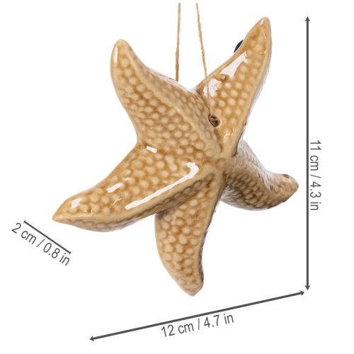 Product Ceramic starfish decoration for hanging, for a maritime flair, summer decoration for the home, 12cm, 2 pieces