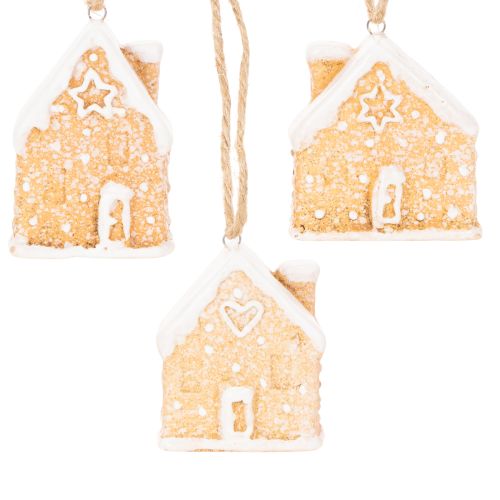 Gingerbread House Ceramic Hanging Decoration Winter Christmas Decoration 6cm 3pcs | Floristik24.co.uk