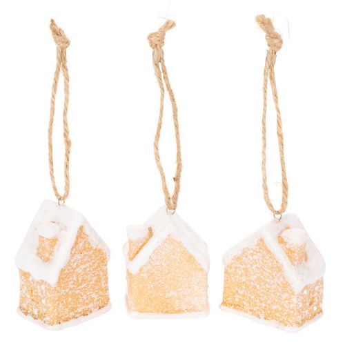 Gingerbread House Ceramic Hanging Decoration Winter Christmas Decoration 6cm 3pcs | Floristik24.co.uk