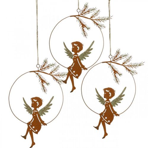 Floristik24 Angel Decoration Ring Metal Rust Christmas Decoration 23.5x16.5cm 3 pcs