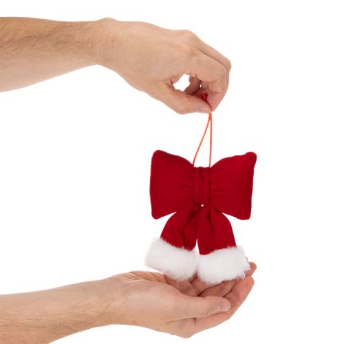 Red Flannel Hanging Bow with Plush Trim, 15cm | Floristik24.co.uk