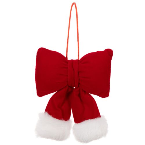 Red Flannel Hanging Bow with Plush Trim, 15cm | Floristik24.co.uk