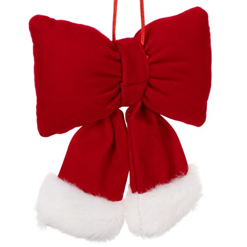 Red Flannel Hanging Bow with Plush Trim, 15cm | Floristik24.co.uk