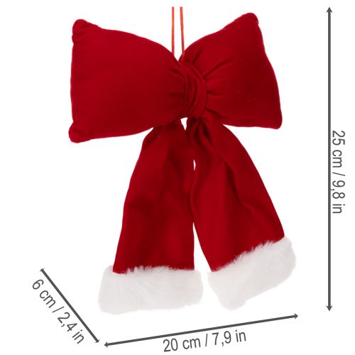 Red Flannel Hanging Bow with White Plush Trim, 25cm | Floristik24.co.uk