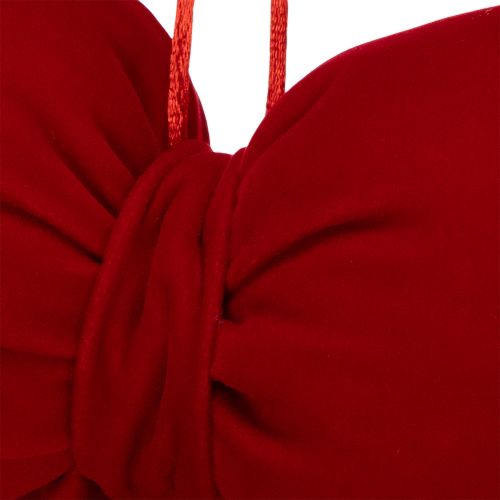 Red Flannel Hanging Bow with White Plush Trim, 25cm | Floristik24.co.uk