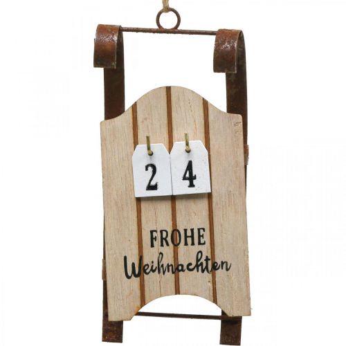Product Decorative Sleigh Wooden Calendar Advent Rust L14.5cm 2 pcs