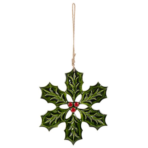 Holly Hanging Decoration 26cm Wooden Ornament with Red Berries | Floristik24.co.uk