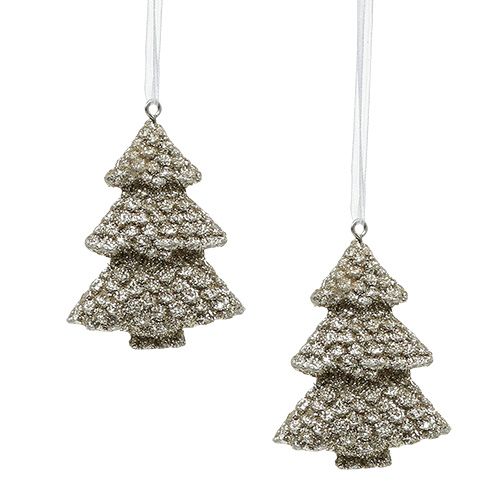 Floristik24 Hanging Decoration Christmas Tree with glitter Champagne 6,5cm 6pcs
