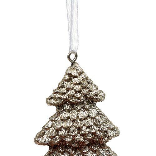 Product Hanging Decoration Christmas Tree with glitter Champagne 6,5cm 6pcs