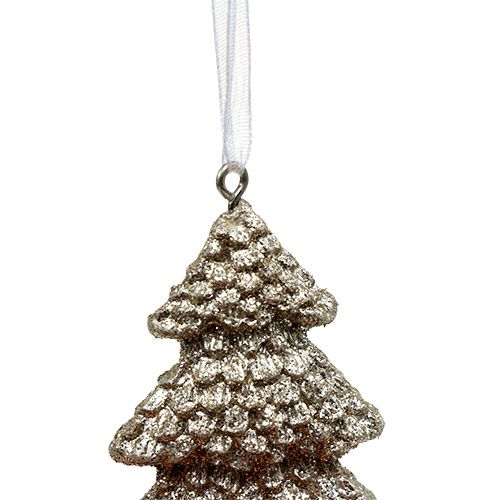 Floristik24 Hanging Decoration Christmas Tree with glitter Champagne 6,5cm 6pcs