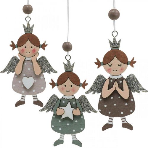 Angel pendant Christmas angel wood decoration 9.5x6.5cm 9pcs