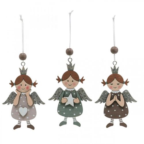 Product Angel pendant Christmas angel wood decoration 9.5x6.5cm 9pcs