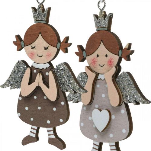 Product Angel pendant Christmas angel wood decoration 9.5x6.5cm 9pcs