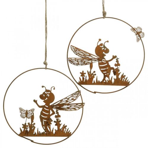 Product Decorative bee made of metal rust garden decoration for hanging Ø14cm 4pcs