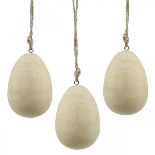 Wooden Eggs Decorative Eggs Hanging Natural Easter Eggs Easter Decoration H8cm 6 Pcs