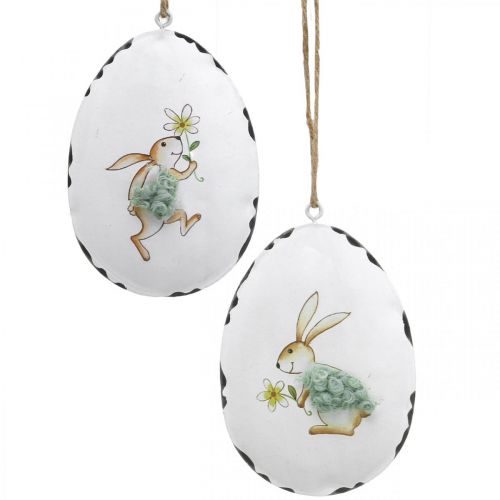 Floristik24 Eggs with bunny, Easter eggs to hang, metal decoration white H10.5cm 4pcs