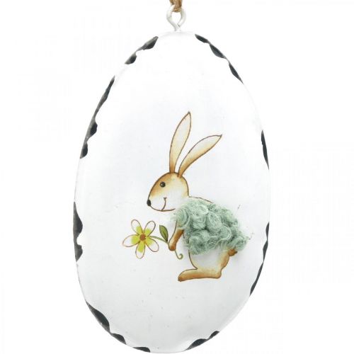 Product Eggs with bunny, Easter eggs to hang, metal decoration white H10.5cm 4pcs