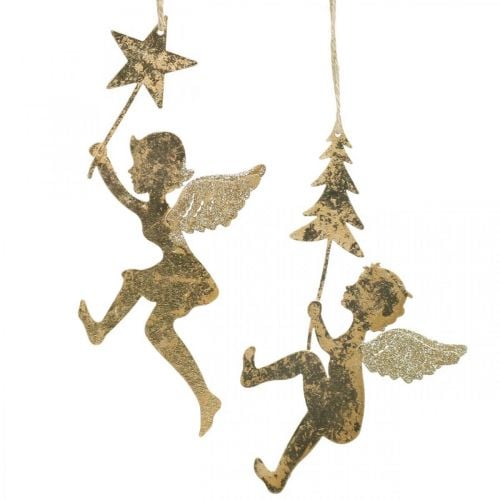 Angel pendant golden, Christmas angel decoration H20/21.5cm 4pcs