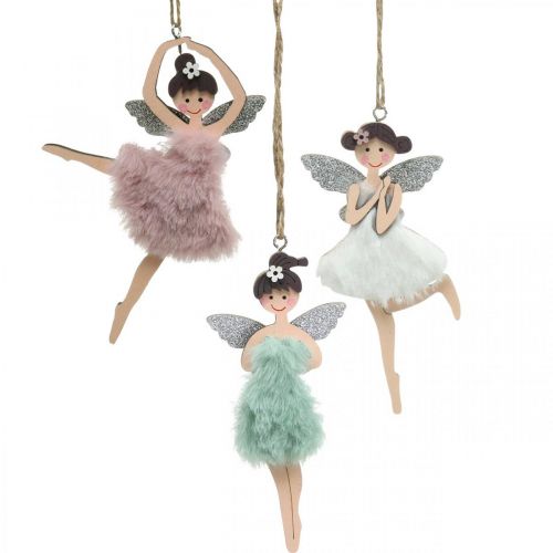 Floristik24 Fairies to hang, spring decoration, elf decoration, wooden pendant pink, turquoise, white H10-11.5cm 9pcs