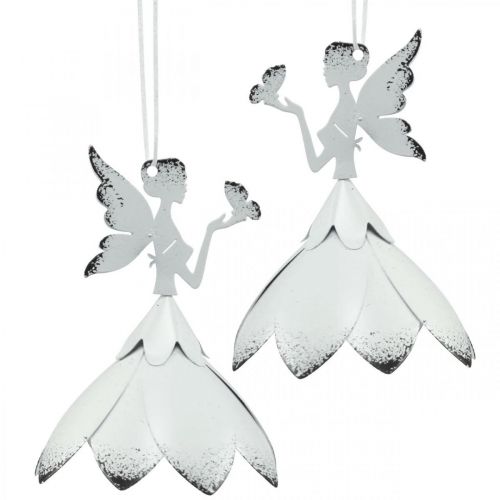 Floristik24 Hanger trailer elf deco metal white Ø6cm H9cm 4pcs